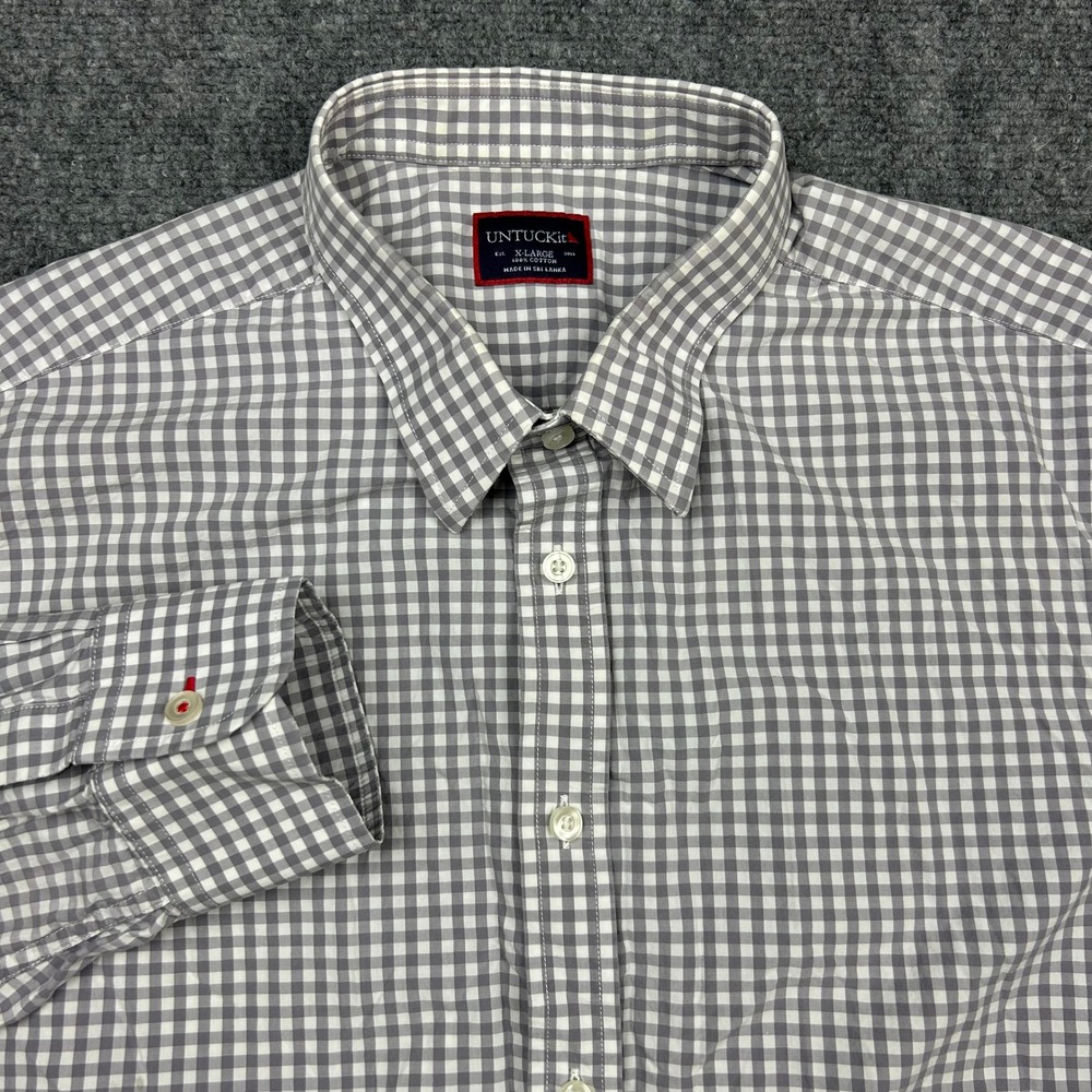 UNTUCKit Button Down Shirt Mens XL Grey Gingham Dunn Cotton Long Sleeve Check
